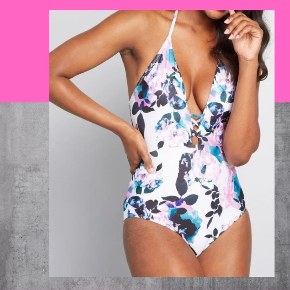 New ModCloth White Floral Swimsuit